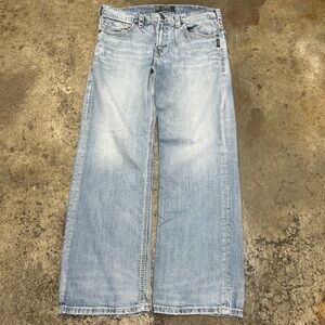 Y2K Silver Jeans Co. Bootcut Denim Mens 36x34 Light Wash Faded Grunge Streetwear